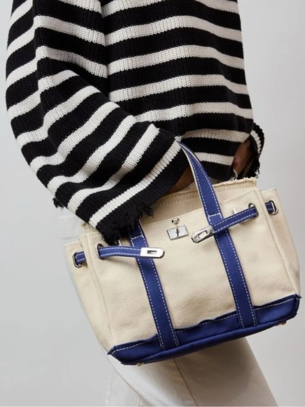 Canvas Tote Boatkin Bag with Blue Trim
